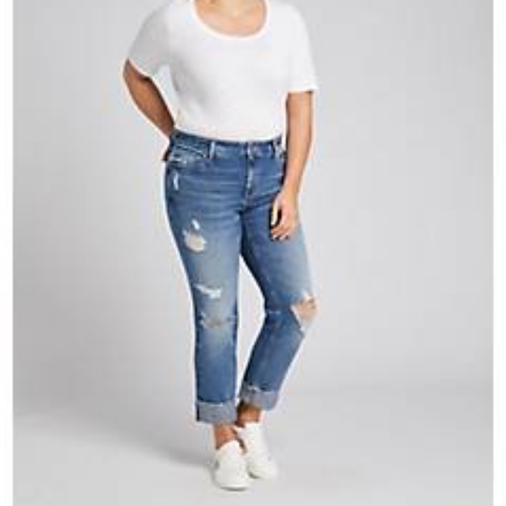 High-Rise Straight Crop Jean - Destructed Cuff